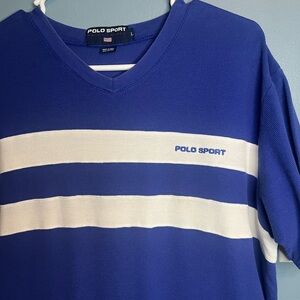 Polo by Ralph Lauren Polo Sport Royal Blue and White Strip Shirt Sz. Large
